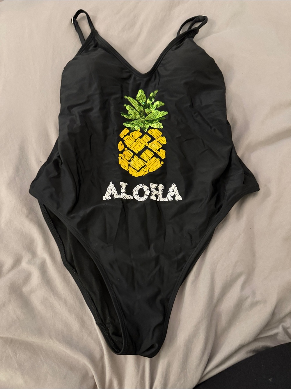 Xhilaration Black One-Piece Swimsuit with Yellow & Green Pineapple